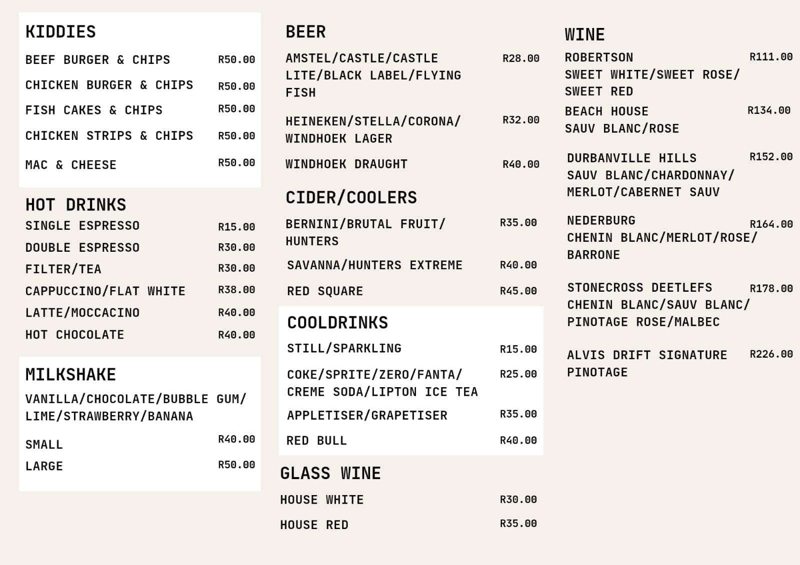 menu